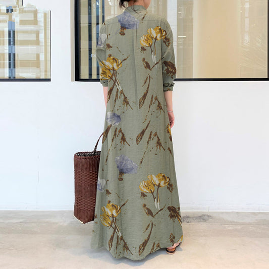 Lapel Long Sleeve Pocket Simple Loose Dresses