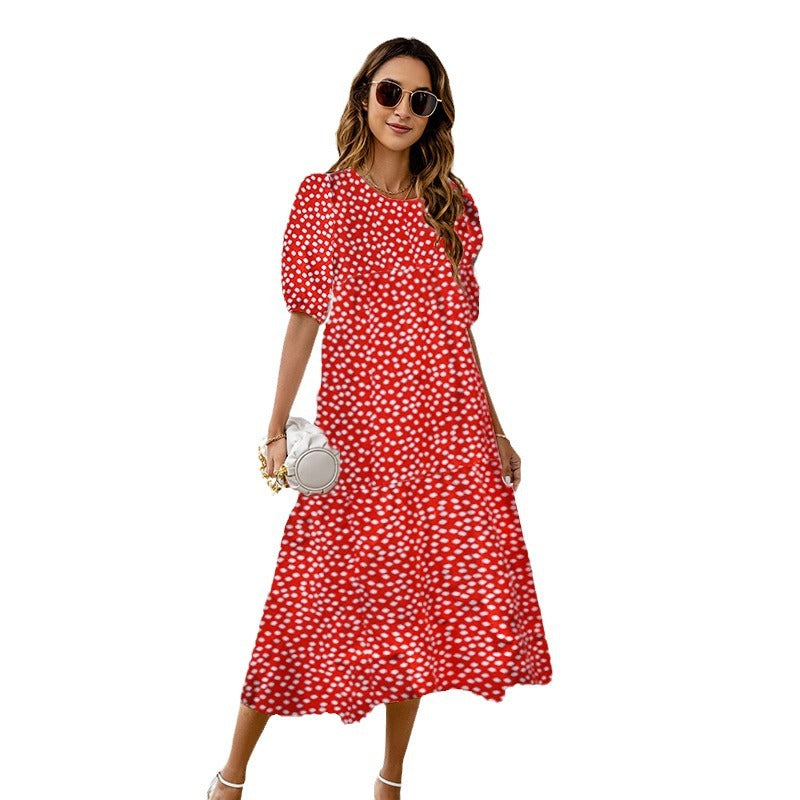 Women's Polka Dot Print Loose Lotus Leaf Dress Dresses