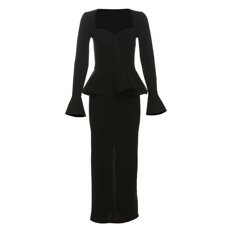 Women's Autumn Solid Color Street Fashion Square Collar Long Dresses