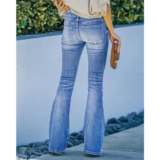 Women's Fashion Retro High Waist Washed Jeans