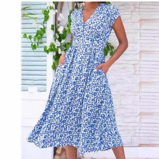 Fashion Attractive Women's Printed Pocket Bohemian Dress