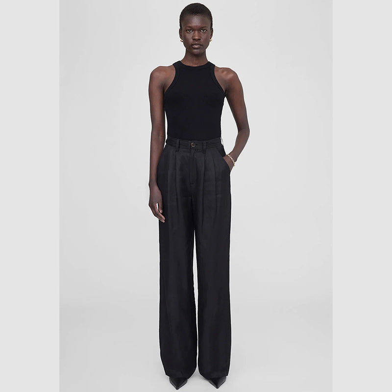 Women's American Niche Solid Color High Elasticity Thread Cloth Tops