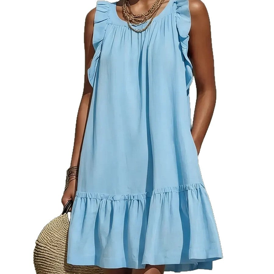 Women's Ruffled Fashion Casual Loose Round Neck Dress