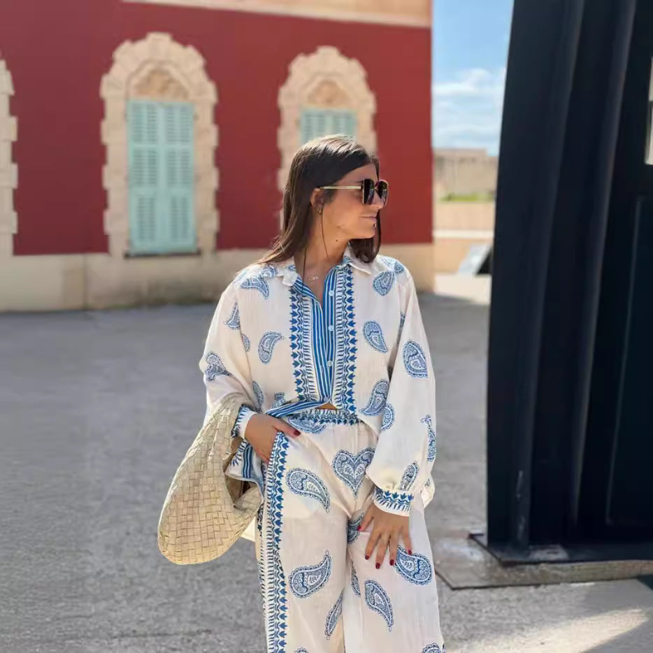 New Creative Casual Fashion Linen Printed Fashion Casual Suit