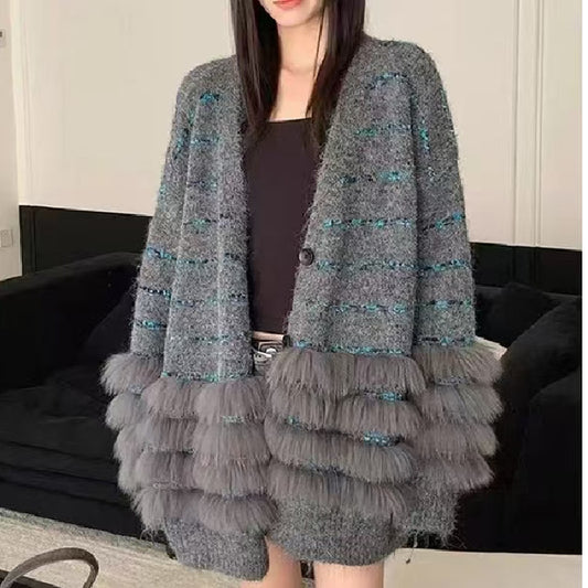 Style Idle Patchwork Knitting Imitation Fur Fashion Sweaters