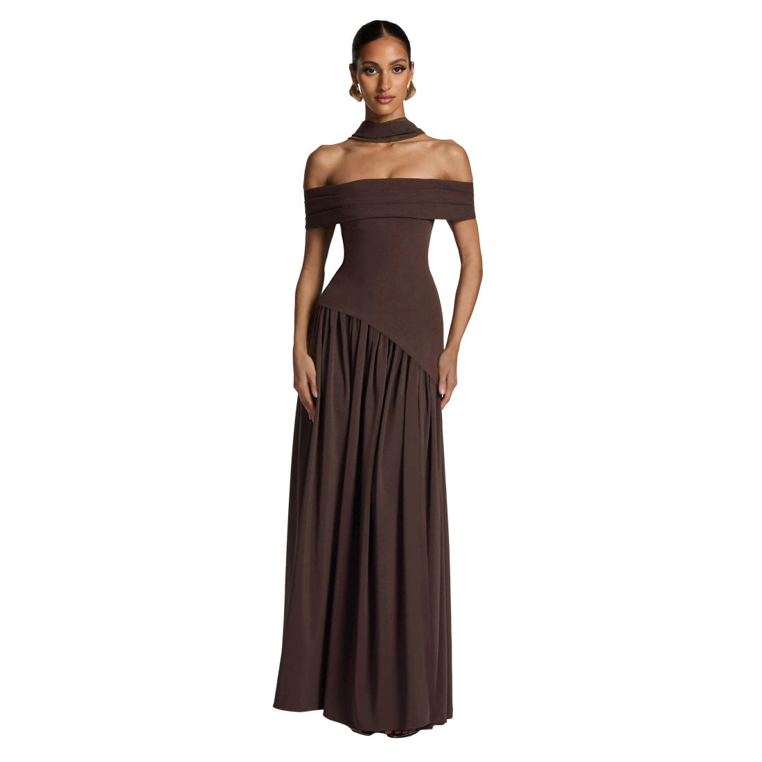 Women's Sexy Backless Slim Fit Solid Color Scarf Collar Dresses
