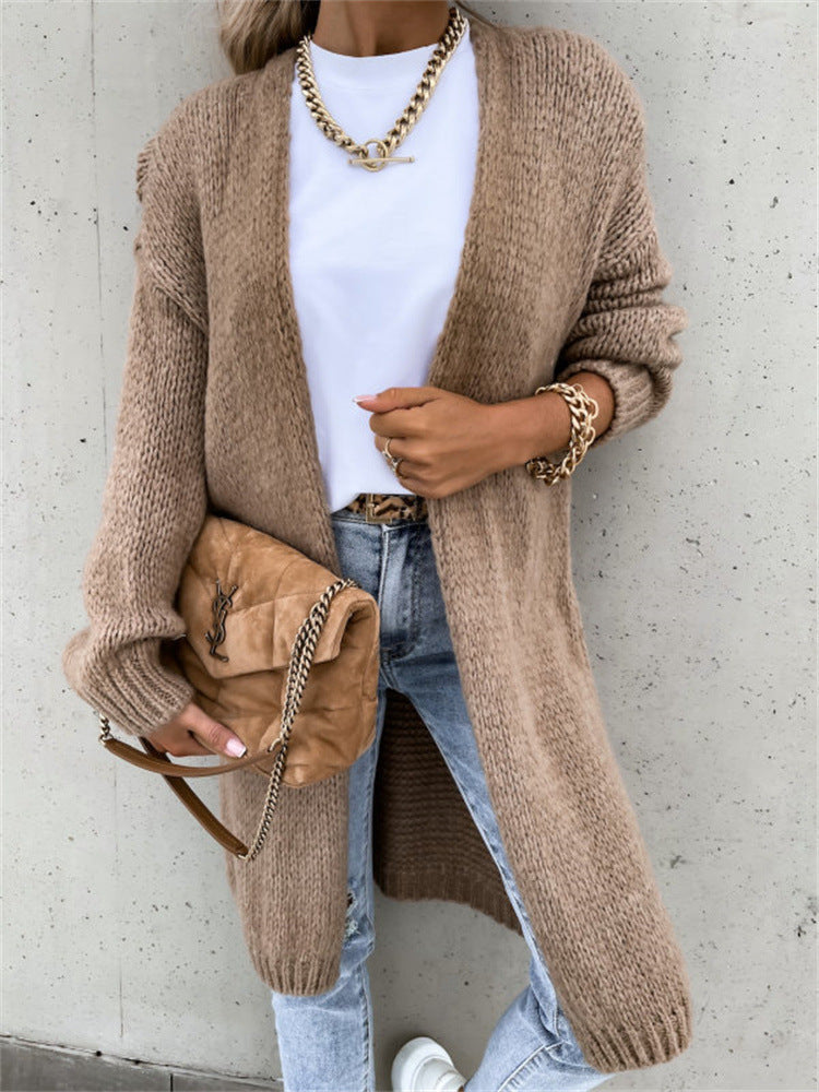 Women's Loose Knitted Mid-length Solid Color Coats