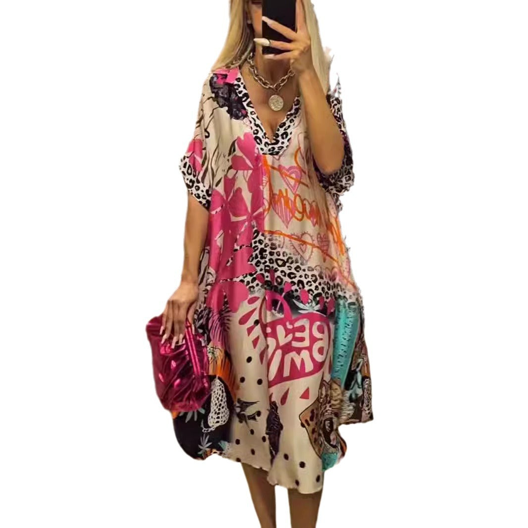 Casual Leopard Print Color Printing Depth Dress