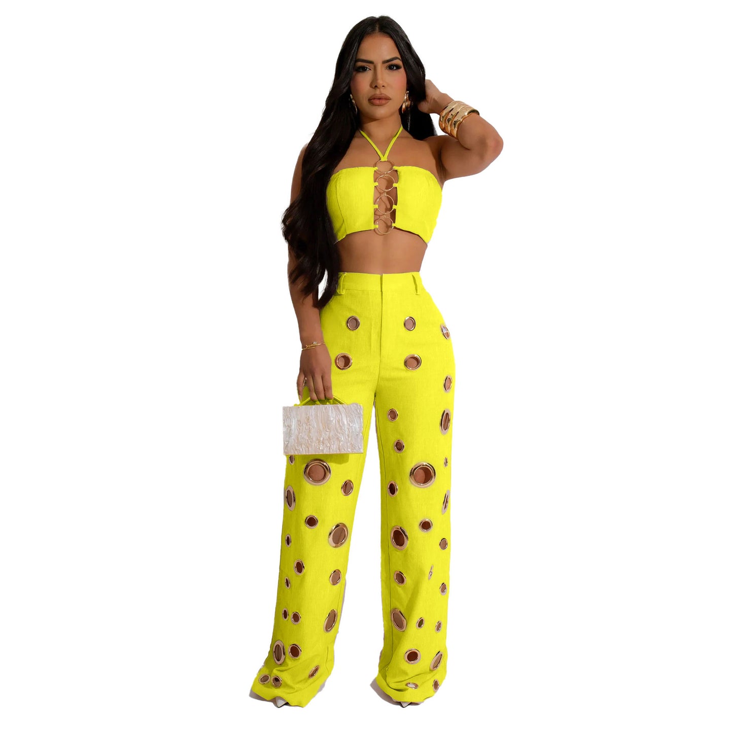 Sexy Hole Slim Fit Two-piece Nightclub Suits