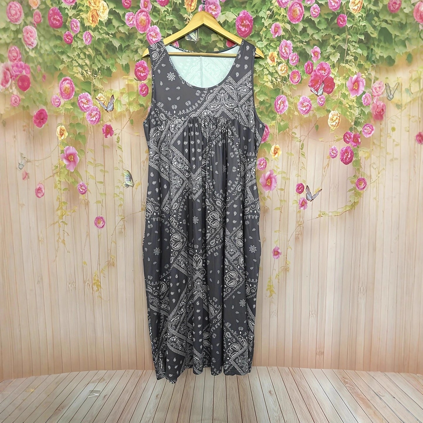 New Women's Retro Digital Print Sleeveless Dress
