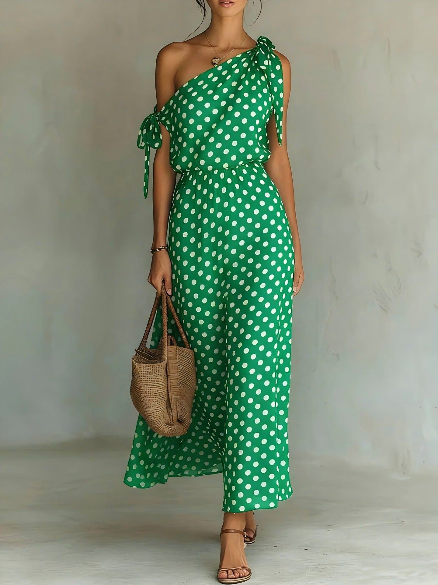 Women's Elegant Cold-shoulder Sleeveless Casual Loose Polka Dress
