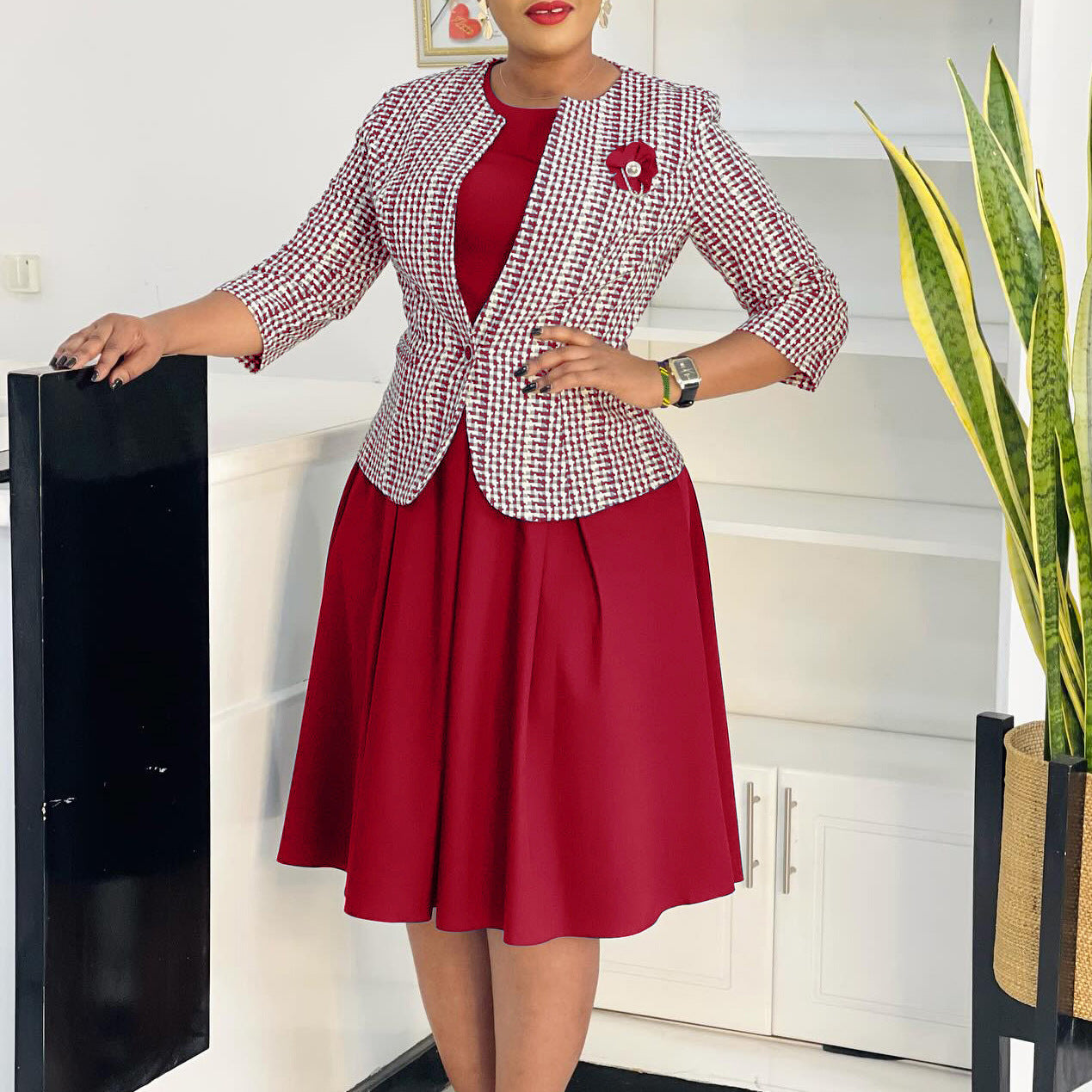 Women's Winter Long Sleeve Dress African Printing Fashion Casual Suit