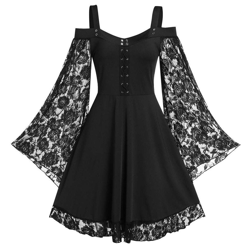Women's Artistic Retro Lace Patchwork Flared Sleeves Clothing