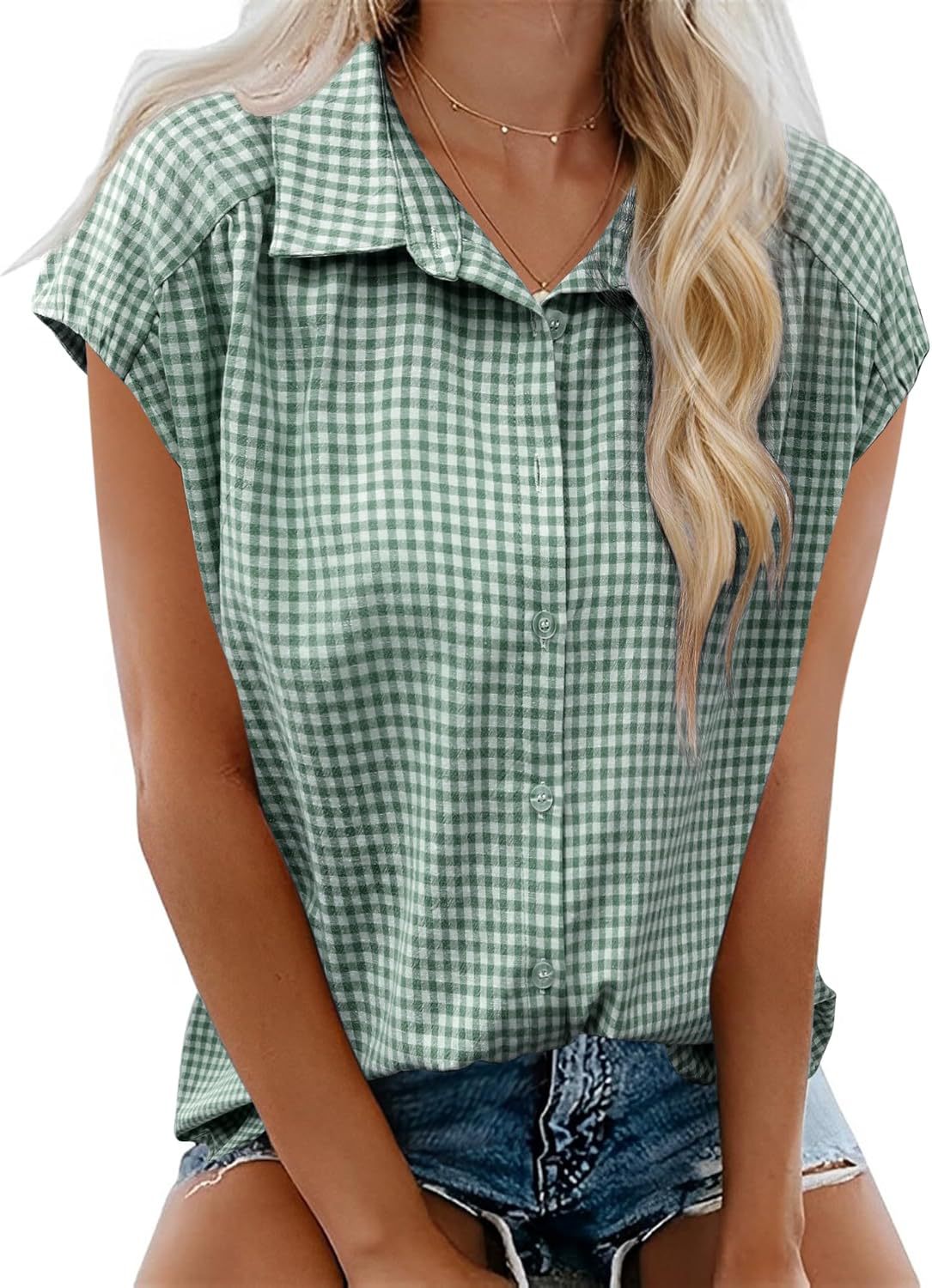 Women's Summer Button Short-sleeved Shirt Lapel Casual Blouses
