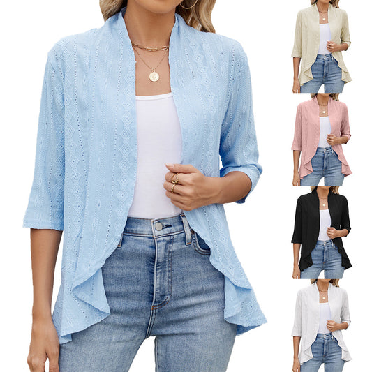 Women's Solid Color Three-quarter Sleeve Ruffle Coats