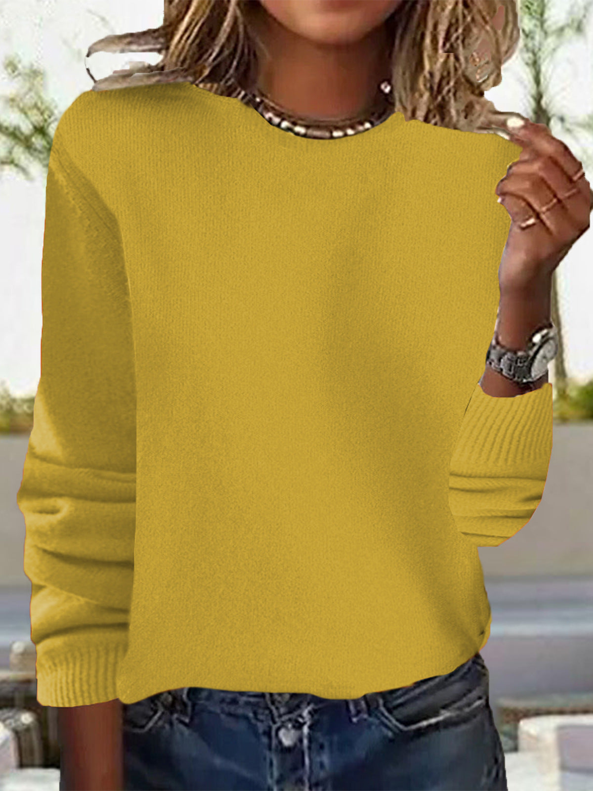Women's Color Long Sleeve Thin Inner Wearing Outer Knitwear