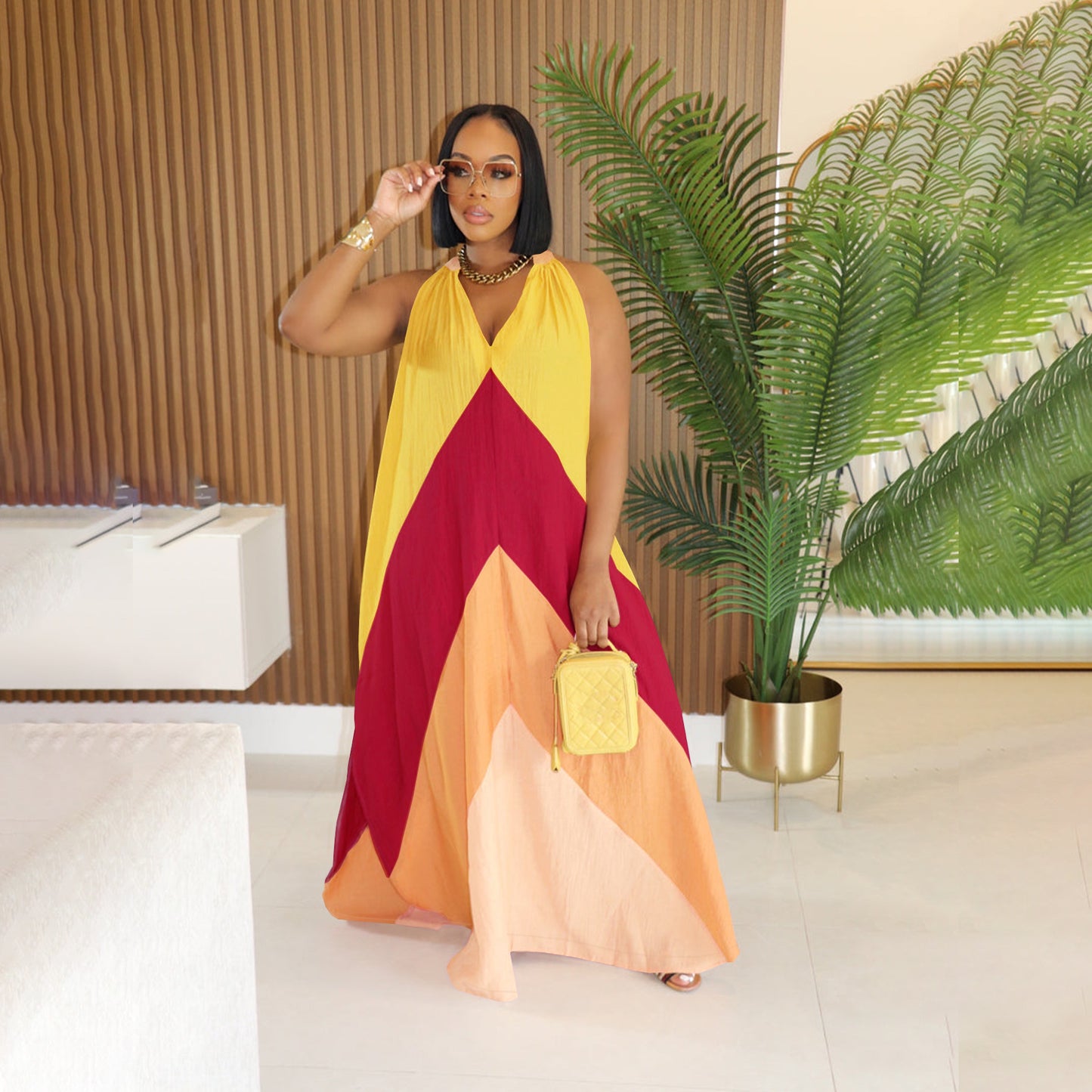 Women's Summer Fashion Comfortable Long Contrast Color Dresses