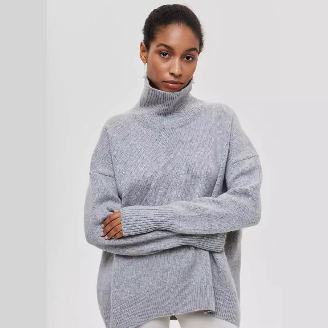 New Women's Loose Mock Neck Russian Sweater