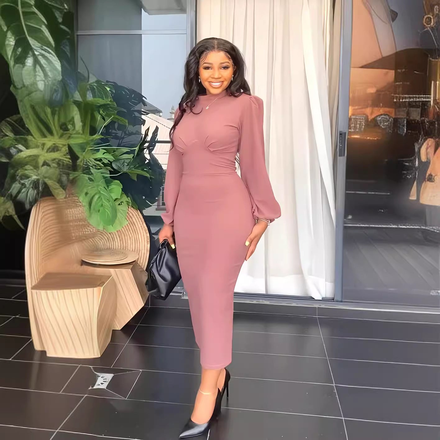 Pleated One-step Elegant Special Split Sleeves Dress