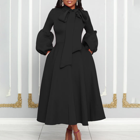 Women's Puff Sleeve Bow Large High Waist Skirts