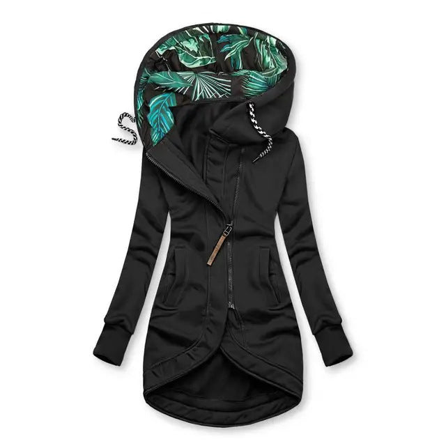 Women's Solid Color Fashion Zipper Printed Hooded Women's Sweater, Sweater