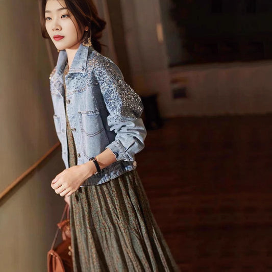 Women's Fashionable Sequins Denim Loose-fitting Fashion Jackets