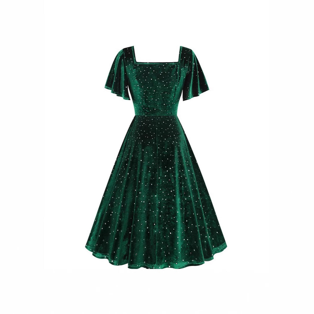 Floating Sleeve Bronzing Veet Retro Dress Dresses