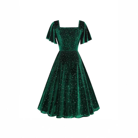 Floating Sleeve Bronzing Veet Retro Dress Dresses