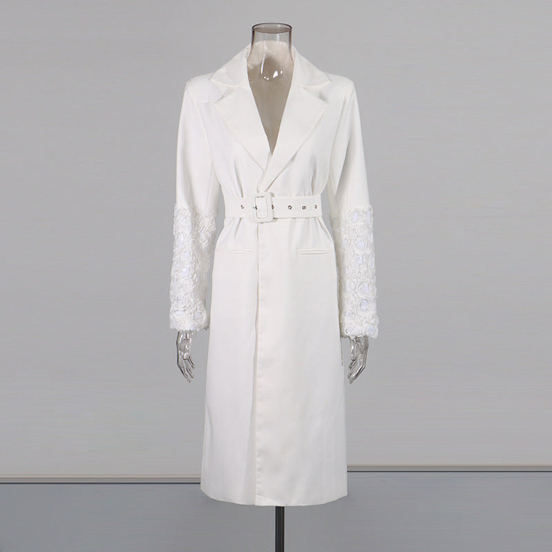 Women's Graceful Trench Solid Color Lapel Sleeve Coats