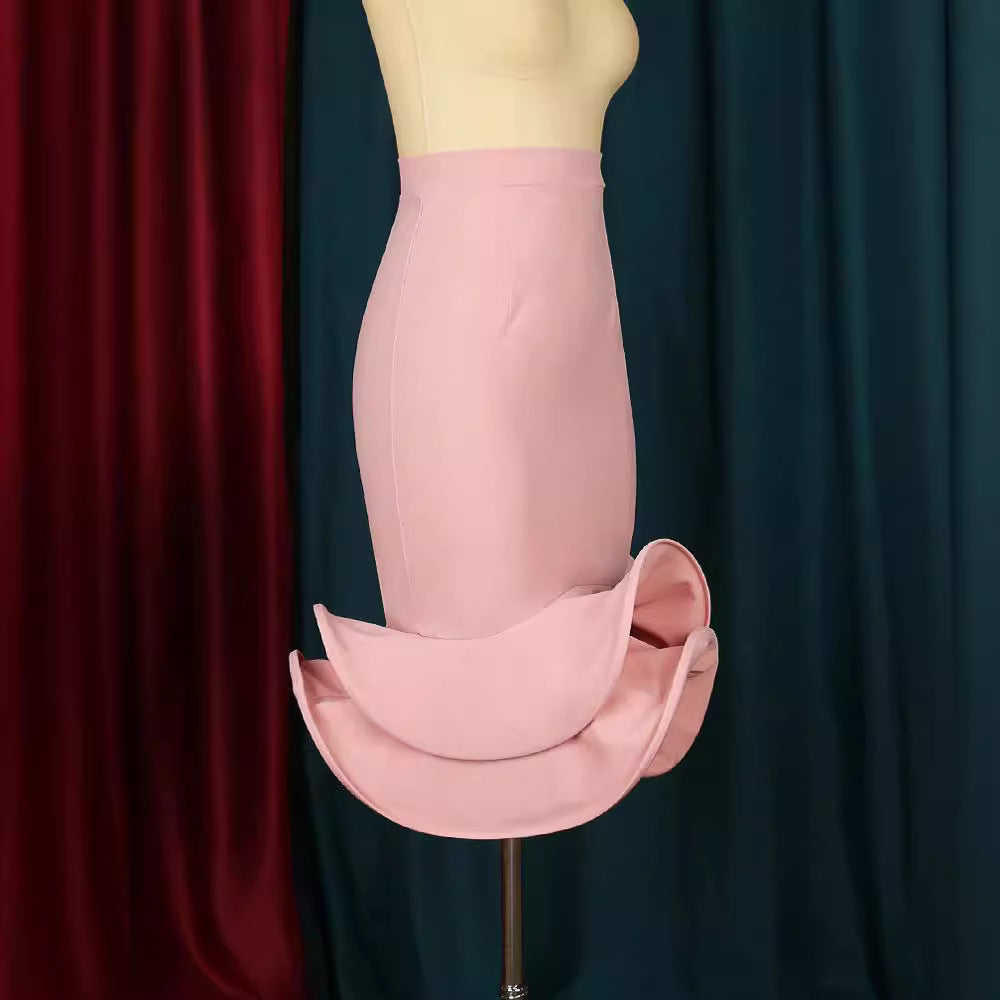 Women's Mermaid Elastic Pink Irregular Ruffled Elegant Skirts