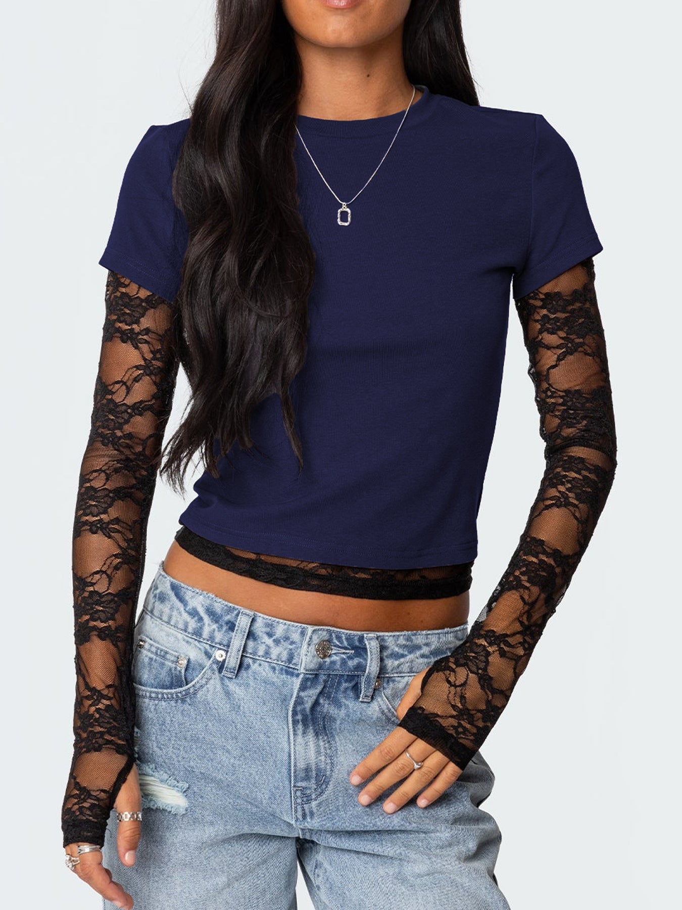 Women's Stitching Sleeves Fake Two-piece Long Sleeve Blouses