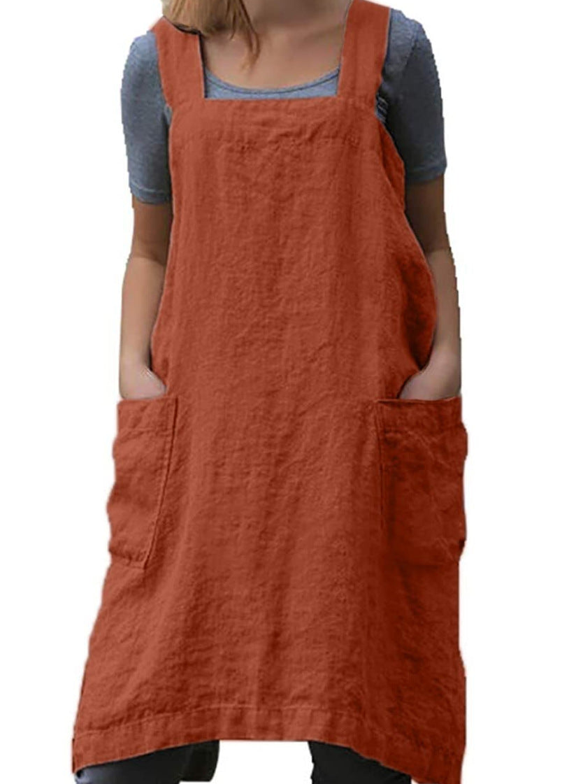 Women's Cotton Linen Apron Home Wear Gardening Dress