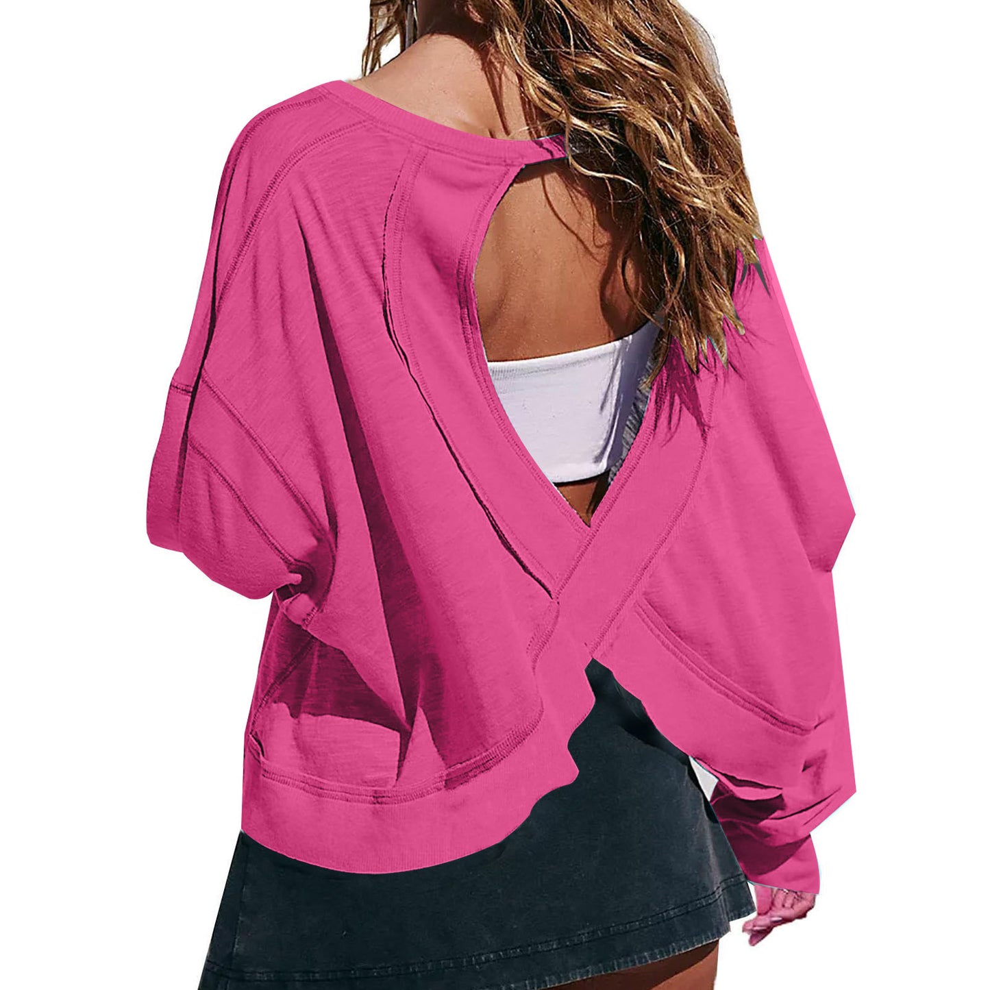 Women's Loose Long-sleeved Backless Age Reducing Round Blouses