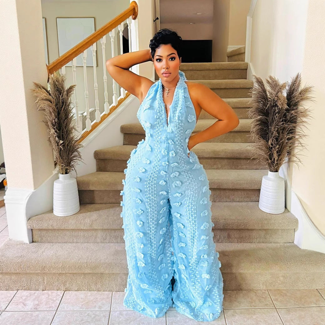 Women's Fashion Casual Halter Large Swing Ribbon Jumpsuits