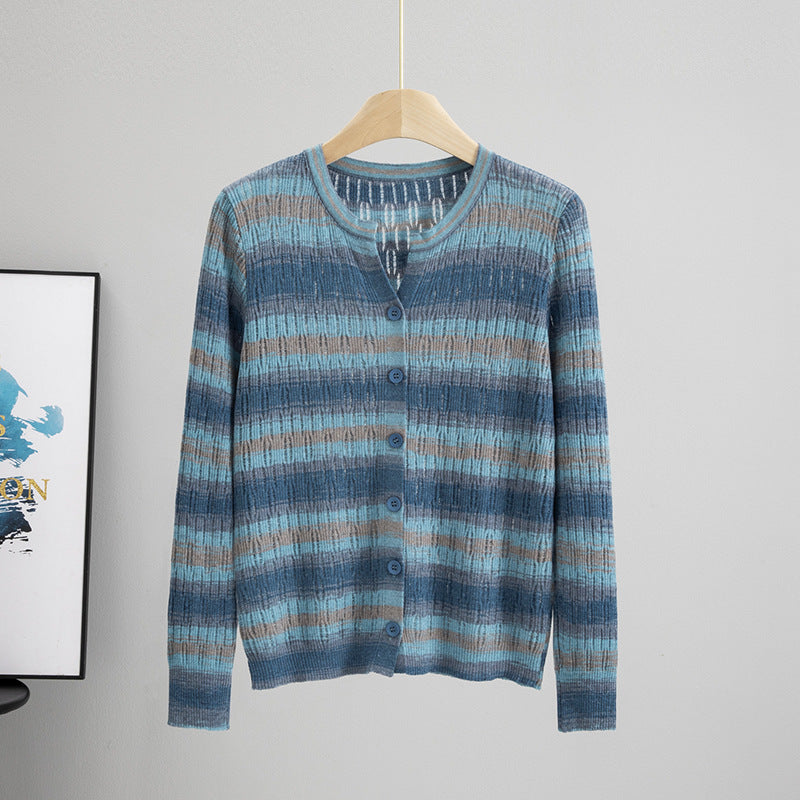 Women's Color Air Conditioning Shirt Hollow Out Striped Base Women's Sweater