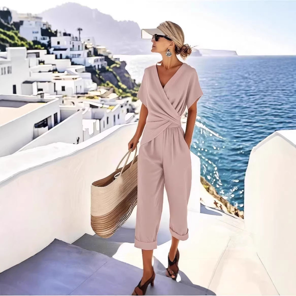 Women's Summer Solid Color Irregular Sleeve Fashion Casual Suit