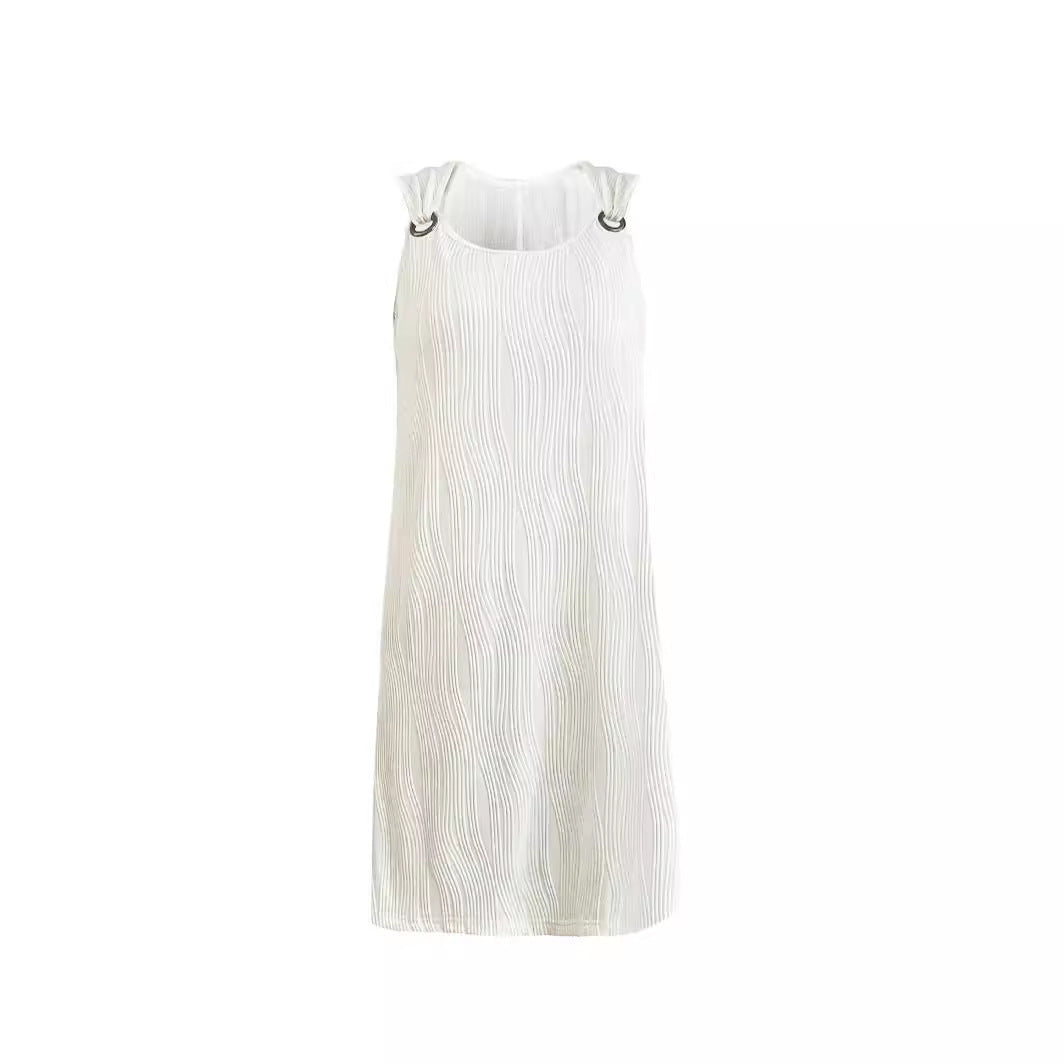 Commute Simple Solid Color Metal Buckle Dress