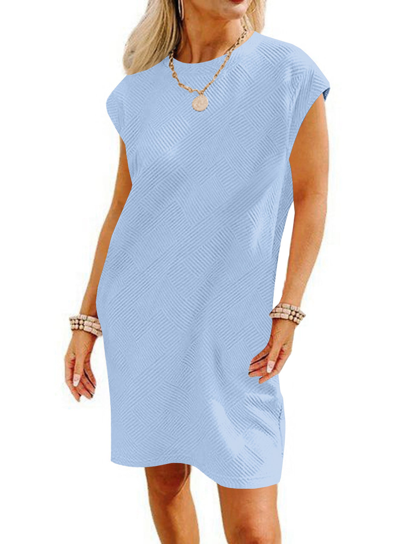 Women's Sleeve Round Neck Pullover Pocket Texture Fabric Dress