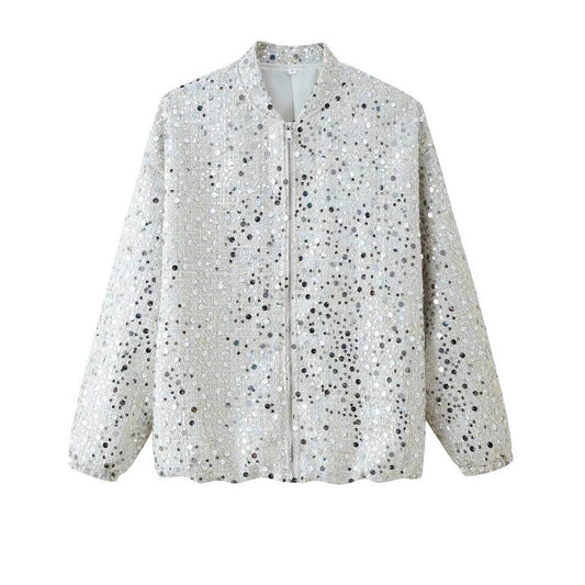 Women's Fashion Casual Trendy Long-sleeved Zipper Sequined Coats