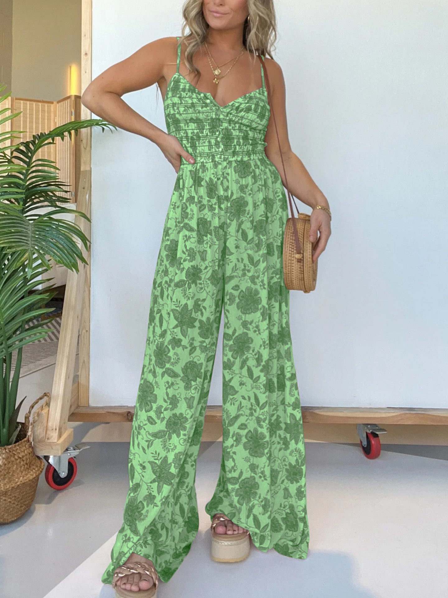 Trendy Spring Stride Floral Strap One-piece Jumpsuits