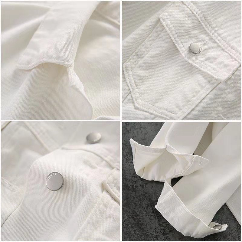 Women's Retro Loose White Cotton Cowboy Long-sleeved Jackets