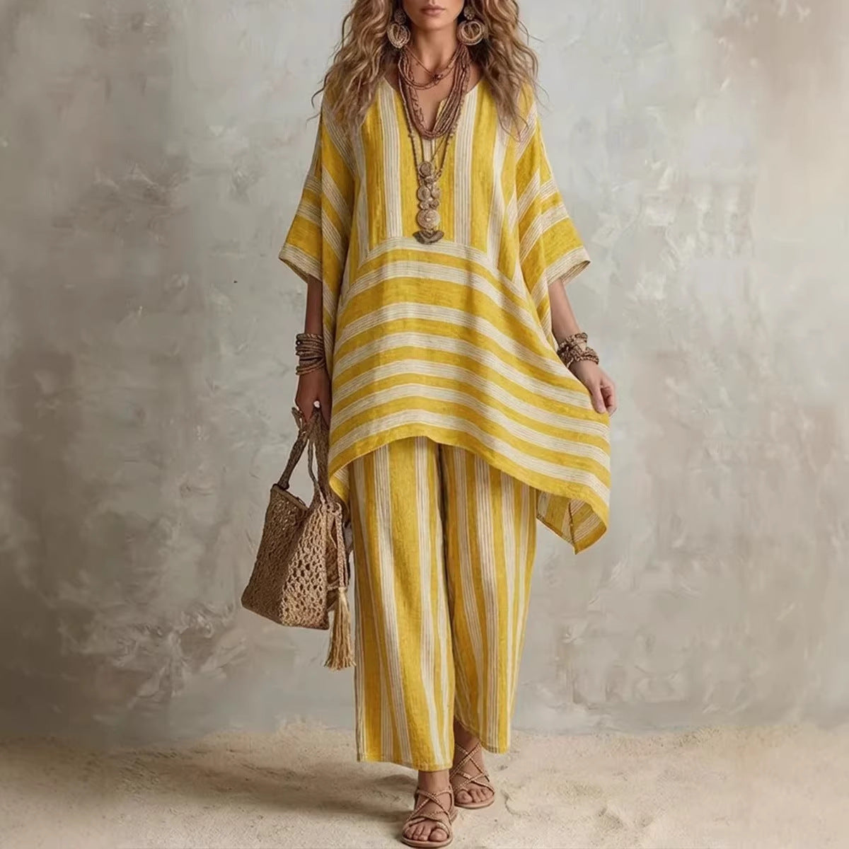 Women's Fashionable Stylish Loose Striped Two-piece Fashion Casual Suit