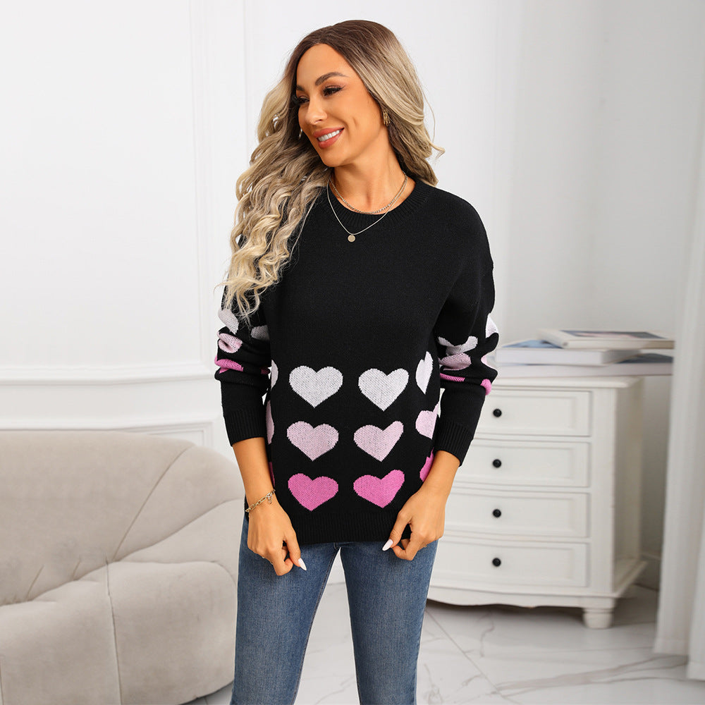 Love Large Pullover Round Neck Knitted Peach Sweater