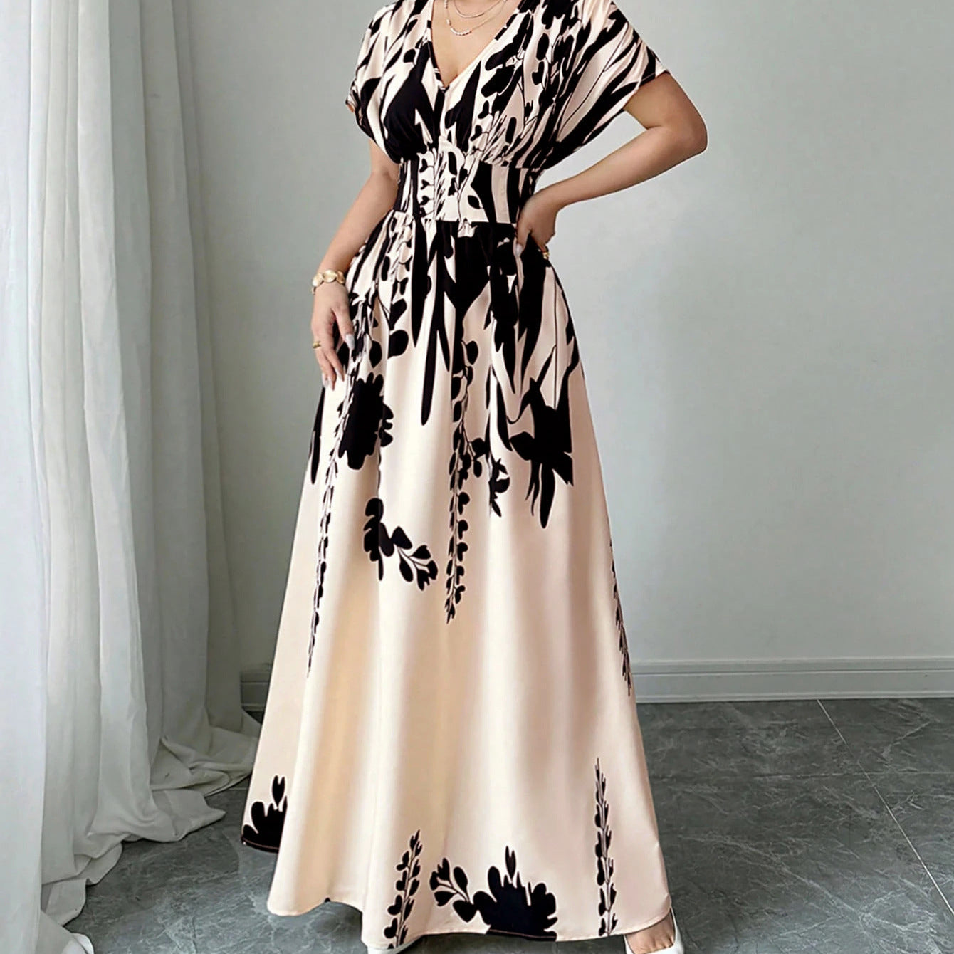 Classic Women's Elegant Printed Irregular Long Dress
