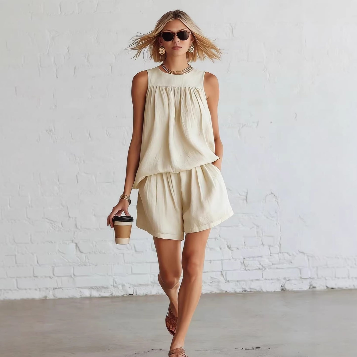 Women's Retro Sleeveless Peplum Wide Leg Fashion Casual Suit
