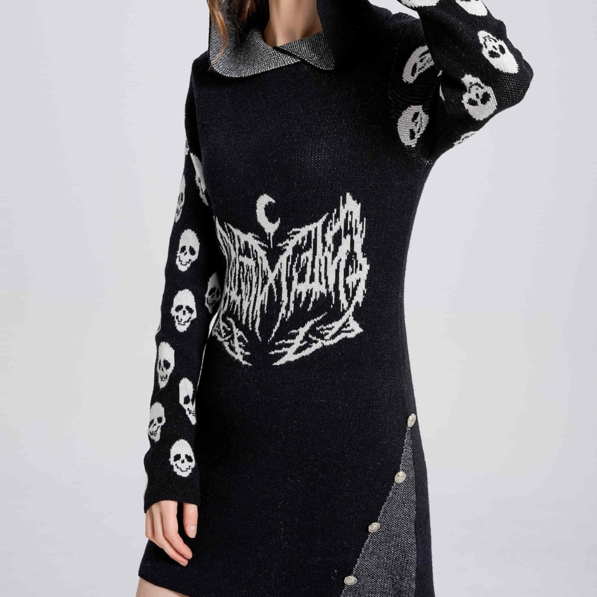 Women's Mid-length Dress Gothic Style Knitted Skull Women's Sweater