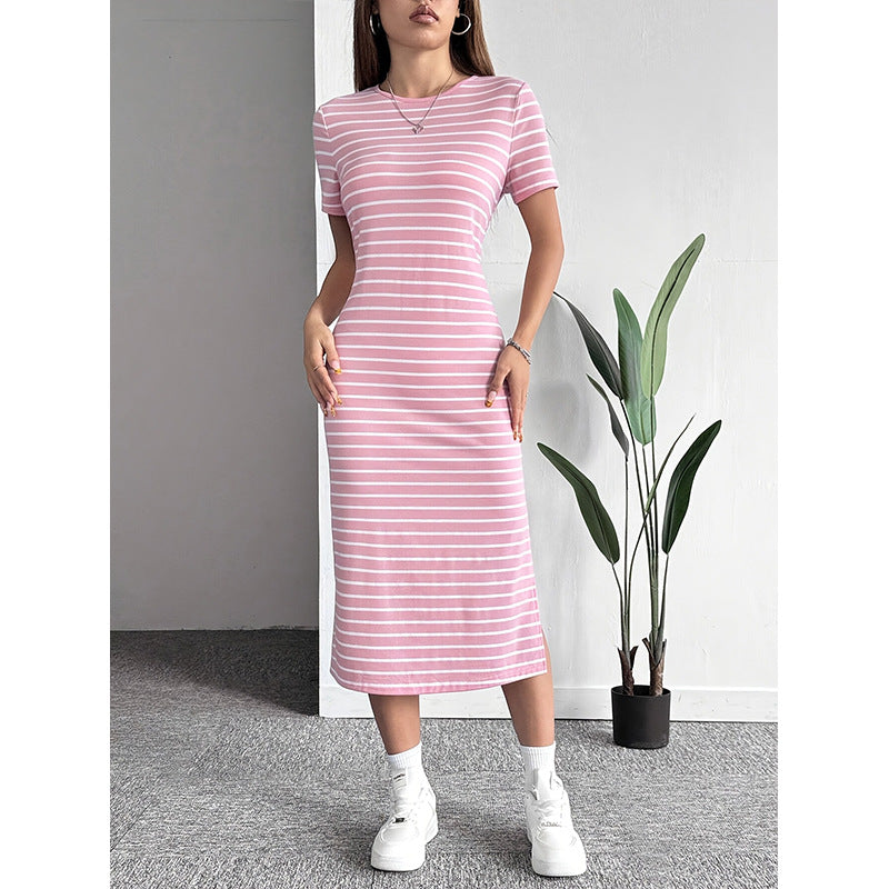 Women's Fashion Wear Round Neck Sleeve Striped Shorts