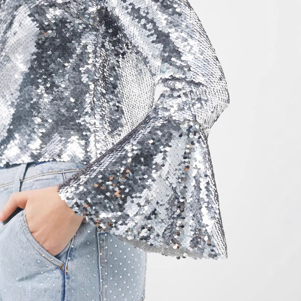 Round Neck Long Sleeve Bell Personalized Blouses