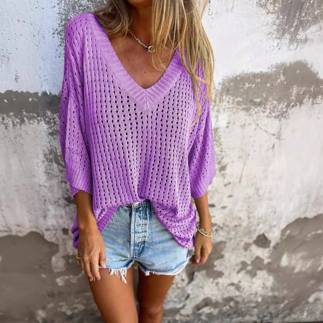 Women's Hollow Out Outer Match Long-sleeved Knitted Women's Sweater