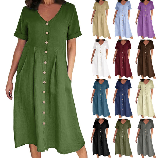 Solid Color Loose High Waist Cotton Dresses